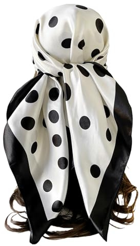 GIEEU Large Square Satin Headscarves 90x90cm, Polka Dot Silk headscarf for Women, Lightweight Versatile Hair Neck Handbag Accessory, Fashion Gift (Black White)