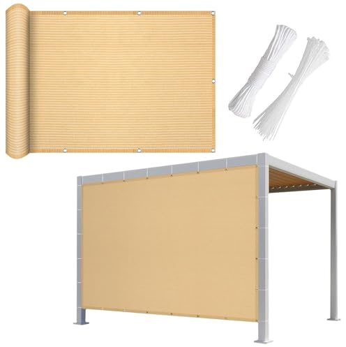 Tenda parasole rettangolare, per balcone e piscina, protezione dai raggi UV 90%, traspirante e permeabile all'acqua, per giardino, prato, ombra esterna di lunga durata (beige, 6 x 6 m)