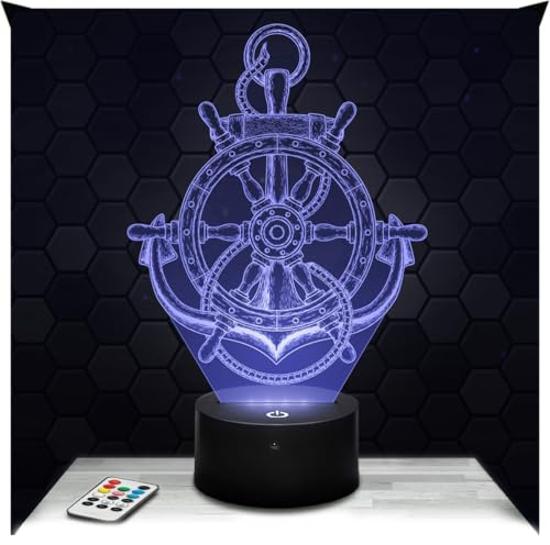 Lampephoto.fr - Lampe 3D Ancre Symbole Marin Cadeau Ancre Symbole Marin Bateau Mer, Veilleuse Tactile Led, Effet Hologramme 3D, Idée Cadeau Noël Anniversaire Garçon ou Fille, Objet décoration chambre