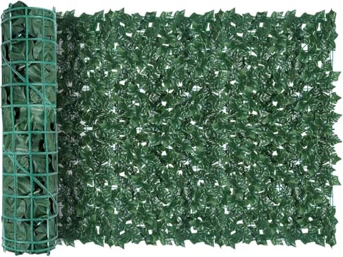Proyección artificial de jardín, pared de seto artificial, valla de hiedra artificial, pantalla de hiedra de plástico, rollo de seto decorativo de hojas de hiedra artificial, rollo de seto verde, 100