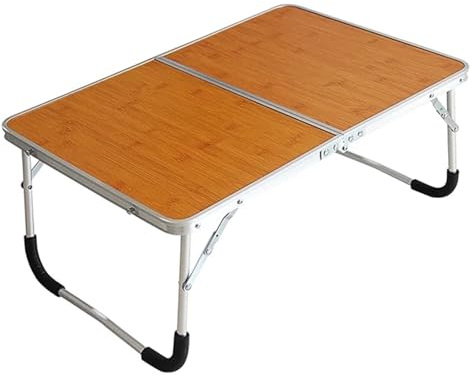 Sängbricka laptopbord med förvaringsutrymme, bärbar, vikbart, minibord för att skriva, studera, mat och camping (brun gummifot)