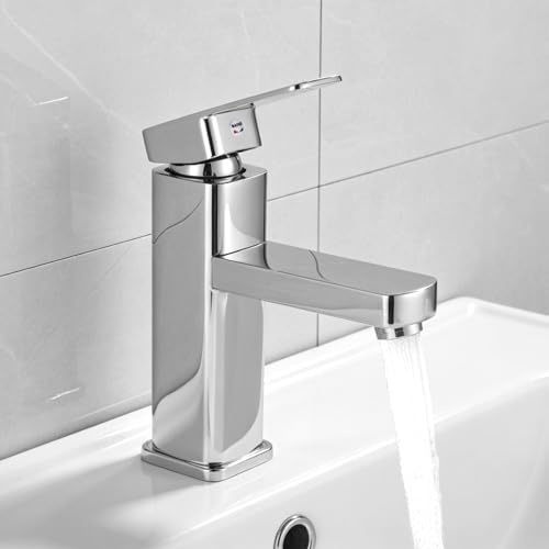 YYTECH vattenkran badrum tvättställsarmatur silver tvättställsblandare varm och kall kran enkelspak blandare matt silver badrumskran för badrum handfat rostfritt stål mässing