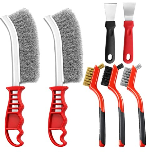 7-Pcs Set Wire Brush, Stainless Steel Wire Brushes, Metal Hard Bristle Scrubbing Brush with Handle for Rust Removal,Cleaning Metal Surfaces,Kitchen Appliances,BBQ Grills