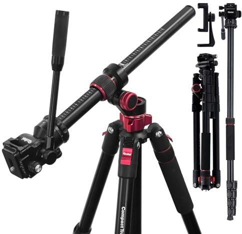 Treppiede Fotocamera 212cm Rollei Compact Traveler No.2 XL Video Cavalletto Fotografico in Alluminio con Braccio Orizzontale Testa Fluida Funzione Monopiede Camera Tripod con Supporto per Telefono
