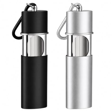 TMEOPR 2 Pièces Cendrier de Poche Anti Odeurs, Portable Mini Cendriers de Voyage, Avec Couvercle et Porte-clés, Coupe-vent, pour Les Fumeurs et Voyageur Extérieur comme, Noir, argent