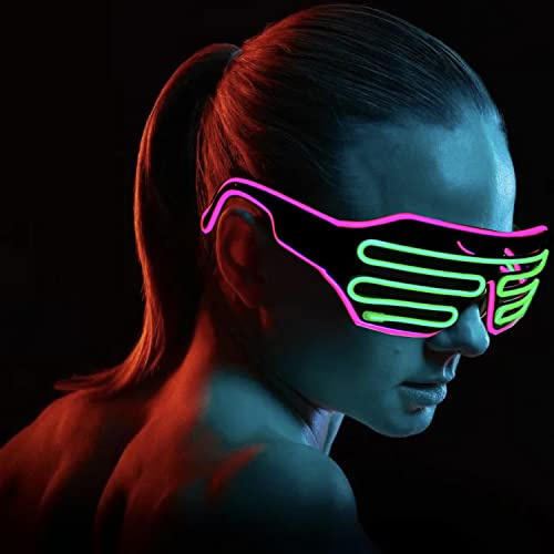 SOUTHSKY Christmas Gafas Neon LED con Luz Black Frame Led Glasses Light Luminoso de EL Alambre Light Up for Carnaval Halloween Costume Cosplay Party