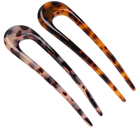 Minkissy 2Pcs Französische Haargabel Zelluloid Chignon Haarnadeln Haar Hochsteckfrisur U Stifte Stifte Zopf Twist Bobby Pins für Brötchen (Zufällige Farbe)