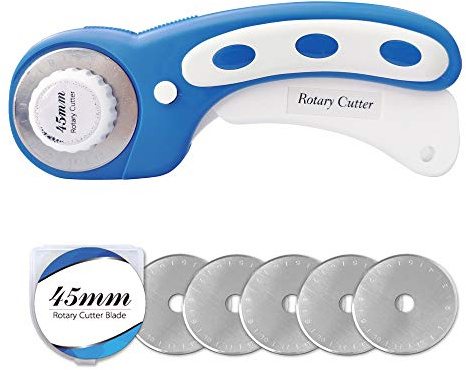 Headley Tools Cortador giratorio de 45 mm con 5 cuchillas giratorias adicionales, cortador giratorio ergonómico con bloqueo de seguridad para tela, costura, acolchado, tela, papel, cuero, manualidades