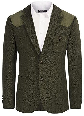Men's Vintage Blazer Jacket Herringbone Tweed Blazer Wool Blend Sport Coats Army Green