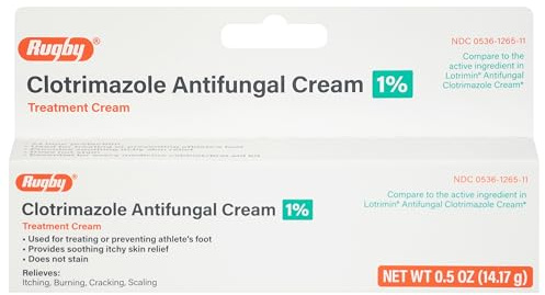 Rugby Clotrimazole Antifungal Cream 1% - Treatment Cream - Helps Provide Soothing Itchy Skin Relief - 0.5 Oz. (1 Pack)