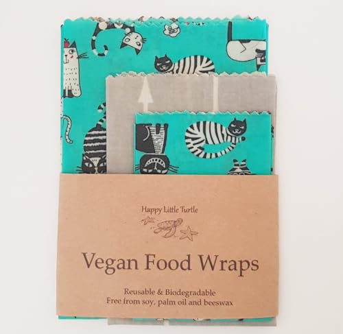 Vegan (non beeswax) set of 3 wraps - self clinging - reusable, biodegradable and eco-friendly