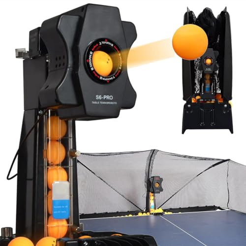 Robot De Tenis De Mesa Máquina De Pelotas De Ping Pong S6-Pro Entrenador Automático De Robots De Ping Pong Con 9 Pelotas Giratorias Diferentes + Red De Reciclaje Para Entrenamiento De Ejercicios