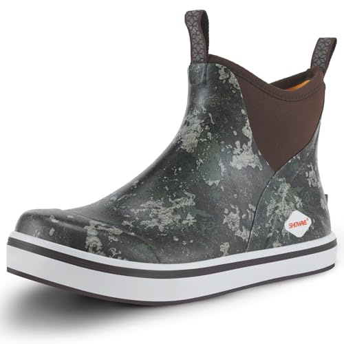 Showave Kid's Deck Boots Waterproof Ankle Rain Boots for Boys Girls Insulated Neoprene Rubber Boots Non-slip Child Rain Shoes (Green Camo,10 Toddler)