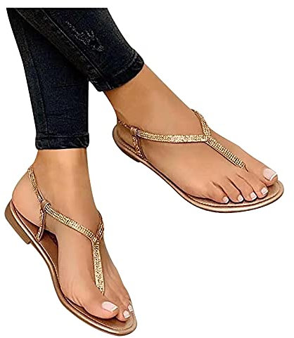 HAOLEI Women's Gold Glitter Crystal Buckle Wedge Sandals, Size 4 UK, Wide Fit, Casual Elegant, Arch Support, Wedding, Summer, Platform Sandals