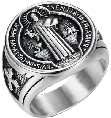 OIDEA mäns ring kors sigillring: helig benedict herring av rostfritt stål vintage retro bandring korsring religiös amulett smycken gåva för män vän bror far, 60