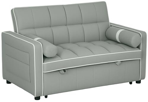 HOMCOM 2 Seater Sofa Bed Click Clack Pull Out with Pillows Light Grey