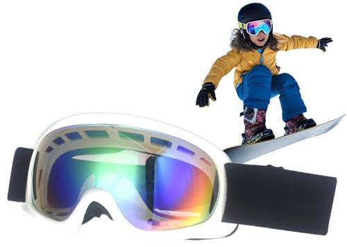 JIEBWCHA Lunettes de snowboard anti-buée, lunettes de ski pour enfants - Lunettes de snowboard avec protection UV - Lunettes de ski Lunettes de neige confortables et chaudes pour anniversaire Noël
