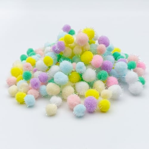 KASESSS 200Piezas Pompones Manualidades, Pompones Crafts, Pompones de Colores, 15mm/10mm Pompones Brillantes, Pompones de Peluche, Manualidades Creativas para Decoración de Fiestas, Guirnaldas, Borlas
