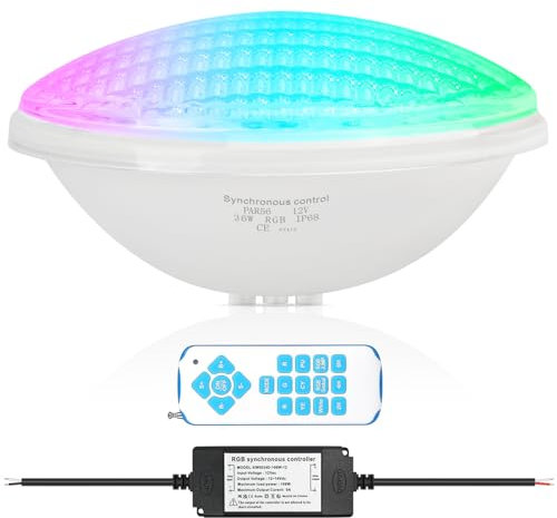 COOLWEST LED Piscina PAR56 36W Proiettore Piscina RGBW Multicolore Sincronizzatore Esterno con Telecomando IP68, AC 12V per Illuminazione da Giardino