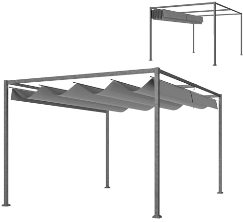 Outsunny Pergola Coulissante Pergola Rétractable Métal 4x3m Gris Foncé