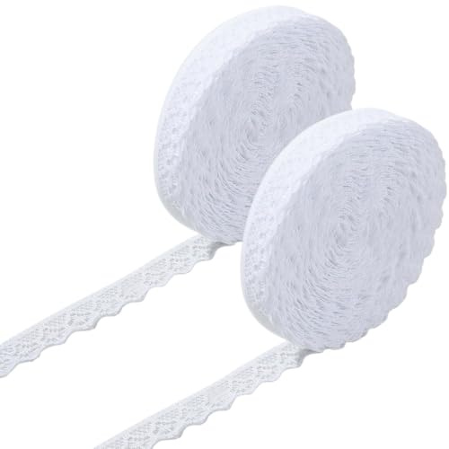 FAYAHAR 2 Rotoli Nastro di Pizzo, di 54 m Pizzo Bianco, Vintage Ribbon Lace, Nastro Bordo in Lace, Passamaneria Decorativa per Tende, Tovaglie, Fodere, Abiti da Sposa