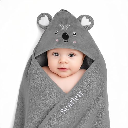 Gaosh Toalla Bebe con Capucha Personalizada con Nombre Capa Baño Bebe Albornoz Suave y Cómoda para Recién Nacidos Regalo para Bebé Recien Nacido Niño Niña (Gris)