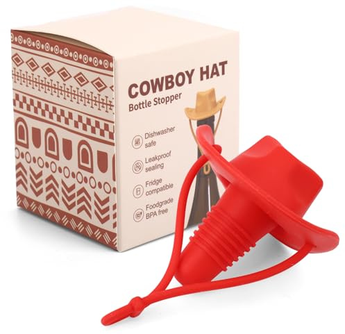Penitue Tappo per Bottiglia di Vino a Forma di Cappello da Cowboy, Divertente Tappo in Silicone Vino Topper Decorativo Tappo Sughero Champagne Regali per Mantenere Freschi i Vini (Rosso)