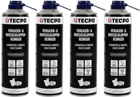 TECPO Limpiador de carburadores y válvulas de mariposa, 4 x 500 ml, disolvente AGR, limpiador de válvulas de carburador, inyectores, limpiador de boquillas