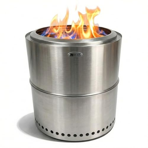 Heat Rokfri Cesta de Fuego Sin Humo - Chimenea de Mesa - Fogón de Exterior - 40x40x35cm - Acero Inoxidable