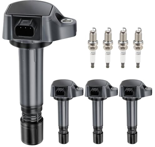 Motorevo Ignition Coil Pack and Spark Plugs Compatible with 1.8 L4 2006 2007 2008 2009 2010 2011 Honda Civic 1.8L, Replaces UF582+5266/XP5224, Set of 4