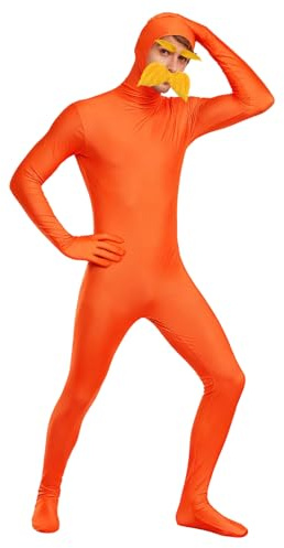Traje Morph de color naranja para adultos, disfraz completo con bigote amarillo y cejas, mono de cuerpo completo con cara abierta, ideal para fiestas de hombres, carnaval y cosplay (160)