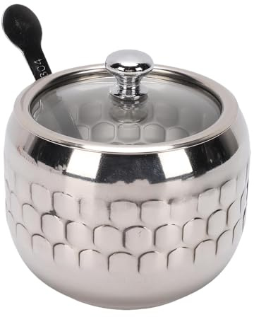Zhangpu Pot D'assaisonnement en Acier Inoxydable avec Cuillère et Couvercle, Pot à Condiments Porte-sucre et Sel, Boîte de Récipient D'assaisonnement pour la Cuisine et la Maison