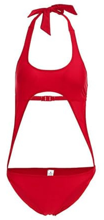 Bikini de tanga para mujer, sexy, de una pieza, tres puntos, cuello halter, traje de baño para embarazo, traje de baño profundo con cuello en V, lencería push up, tanga micro monokini, O rojo., XL