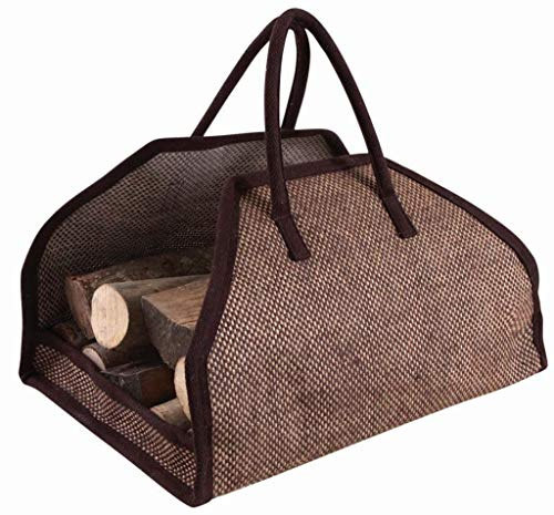 AUBRY GASPARD - Sac à Bûches en Toile de Jute Renforcée - Marron - 51 x 36 x 32 cm - Intérieur Plastifié - 2 Anses pour Transport Facile - Solide - Pliable pour Rangement Pratique