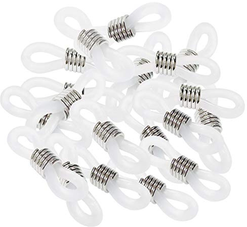 TTSAM 40 Pieces Eyeglass Chain Ends Adjustable Rubber Spectacle End Connectors for Eye Glasses Holder Necklace Chain (White and Silver)