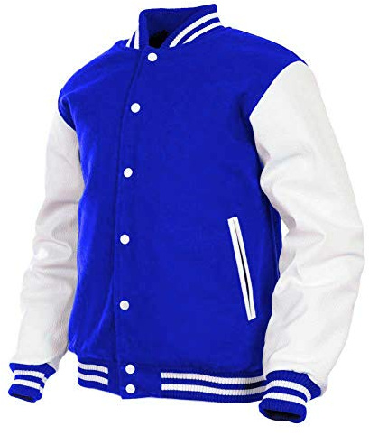 Varsity - Giacca da uomo in vera pelle con maniche e lana mista Letterman Boys College Varsity Giacche (rosso (AR-2), XXXXX-Large) Blu/bianco L