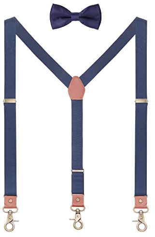 WANYING 2,5 cm hängslen Fliege-set för damer herrar | Y-form Retro PU-läder Hummer-slutning hängslen Elastisk Justerbar för kroppslängd 150-200 cm Enfärgad, für Körpergröße 150-200cm (2,5*120cm)