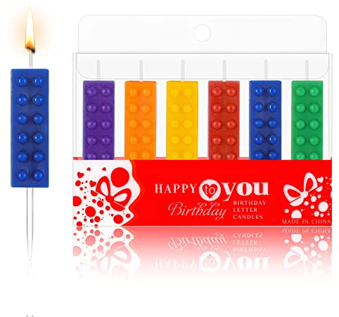 6 Pezzi di Candele a Forma di Blocchi di Costruzione Candele per Torta di Compleanno a Mattoni Novità di Candeline a Mattoncini Decorazione per Festa di Compleanno a Tema, Multicolore
