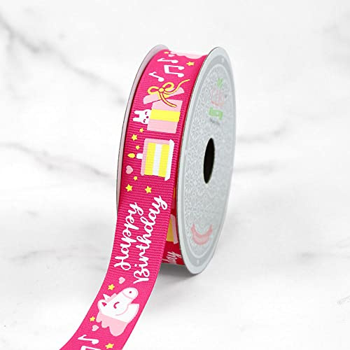 LUV Ribbons Grosgrain 7/8 Inch Happy Birthday Unicorn Ribbon, 10 Yards, Pink, Great for Kids Birthday, Party Decorations, Craft Projects, DIY, Gift Wrapping and Much More.