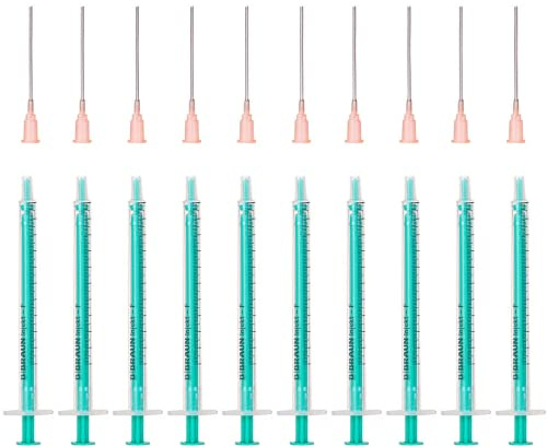 PrimeTEQ® 10 stycken x 1 ml sprutor och 10 x kanyler, sprutset med trubbig nål i olika storlekar: 1 ml, 2 ml, 5 ml, 10 ml, 20 ml för hobby och hemmafixar- sprutor individuellt steril förpackad