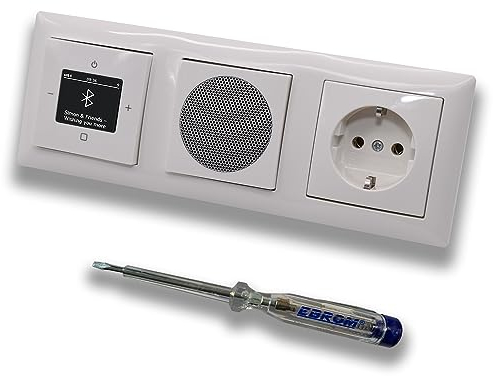 Busch Jäger DAB+ 8217U-101 Balance SI Radio encastrable Bluetooth (et sortie) avec haut-parleur, capots, prise de courant, cadre et testeur de phase EBROM Montage par exemple 8217U