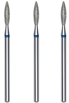 STALEKS PRO set med 3 diamantfräsar för nagelband, 2,3 x 10 mm. Flamform (medelkorn)