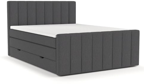 maison de reve - Boxspringbett 200 x 200 cm, mit Taschenfederkernmatratze (Härtegrad H3 und Höhe 37 cm), Polsterbett mit Bettkasten, PU-Topper und Kopfteil - Boxspringbett - Anthrazit, Ruby Serie