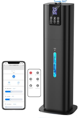 8L Smart Humidifiers for Bedroom Large Room, 2.1Gal Cool Mist Top Fill Diffuser Ambient Light, App & Remote Control, 3 Mist Modes, Quiet Humidifier for Home Office Plant (Black)