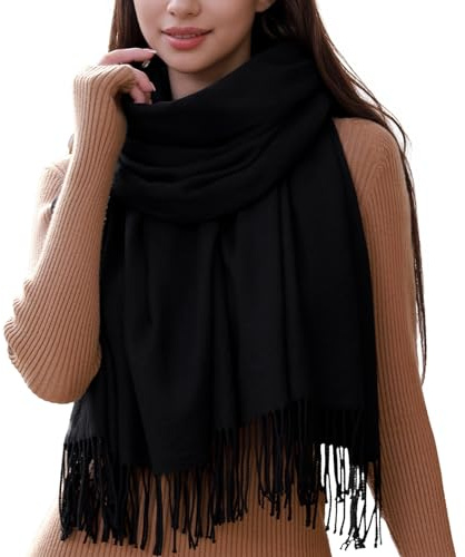 RIIQIICHY Sciarpa Nero Donna Invernale Pashmina Scialle Caldo Stola Regalo Donna Sciarpone Inverno