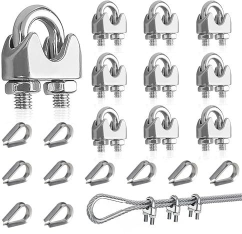 YEYIT 20 abrazaderas de cable M5 y guardacabos M5, pinzas de cable de alambre de 5 mm, pinzas de acero inoxidable, abrazaderas de cable M5, abrazadera de cable de alambre para cable de acero,