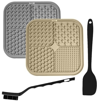 HUATEEN Alfombra para Lamer Perros,2 PCS Tapetes de Silicona para Lamer para Perros y Gatos con Raspador y Cepillo Leckmatte Lickimat Tapete de Alimentación20 x 20CM
