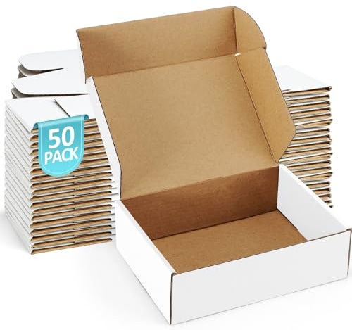 Poever Shipping Boxes 7x5x2 inches Small Mailing Boxes 50 Pack White Cardboard Corrugated Box Mailers
