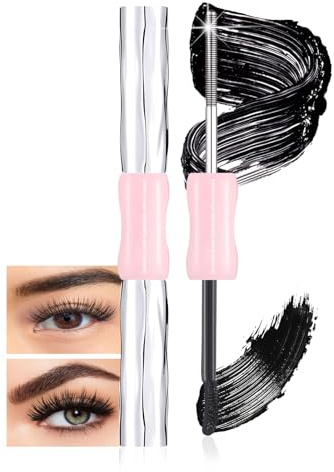 Prreal Double-end Metal Mascara, Iron Wand Mascara Waterproof, 3D Curling Eyelash Mascaras Brushless Brush Washable, Smudge Proof, Non-Clumping, Long Eyelashes Iron Eye Makeup, Black