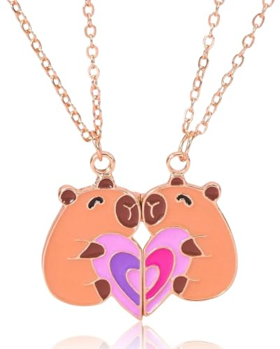 OIXEYA 2 Pezzi Collana Dell'Amicizia Capibara, Collane Dell'Amicizia Capibara per 2 Ragazze, Collana Amiche del Cuore BFF Mani Cuore Collane Corrispondenti, Pendente Capibara